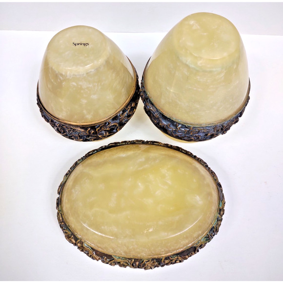 Vintage Wamsutta Adagio Bronze & Pearl Ivory Faux Marble Bathroom Set Soap Tooth - Picture 5 of 8